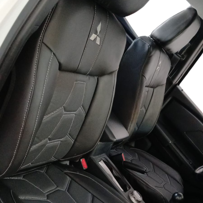 Cubreasientos delanteros Mitsubishi L200 2025-2026 línea Shell en tactopiel automotriz negro