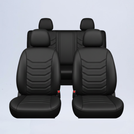 Cubreasientos completos para Nissan Frontier Doble cabina 2020-2026 línea Sportline en tactopiel negro con logotipo plata