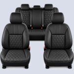 Cubreasientos Car Fashion línea Heavy Duty en tactopiel negro con negro, diseño de panal hexagonal bicolor — juego completo